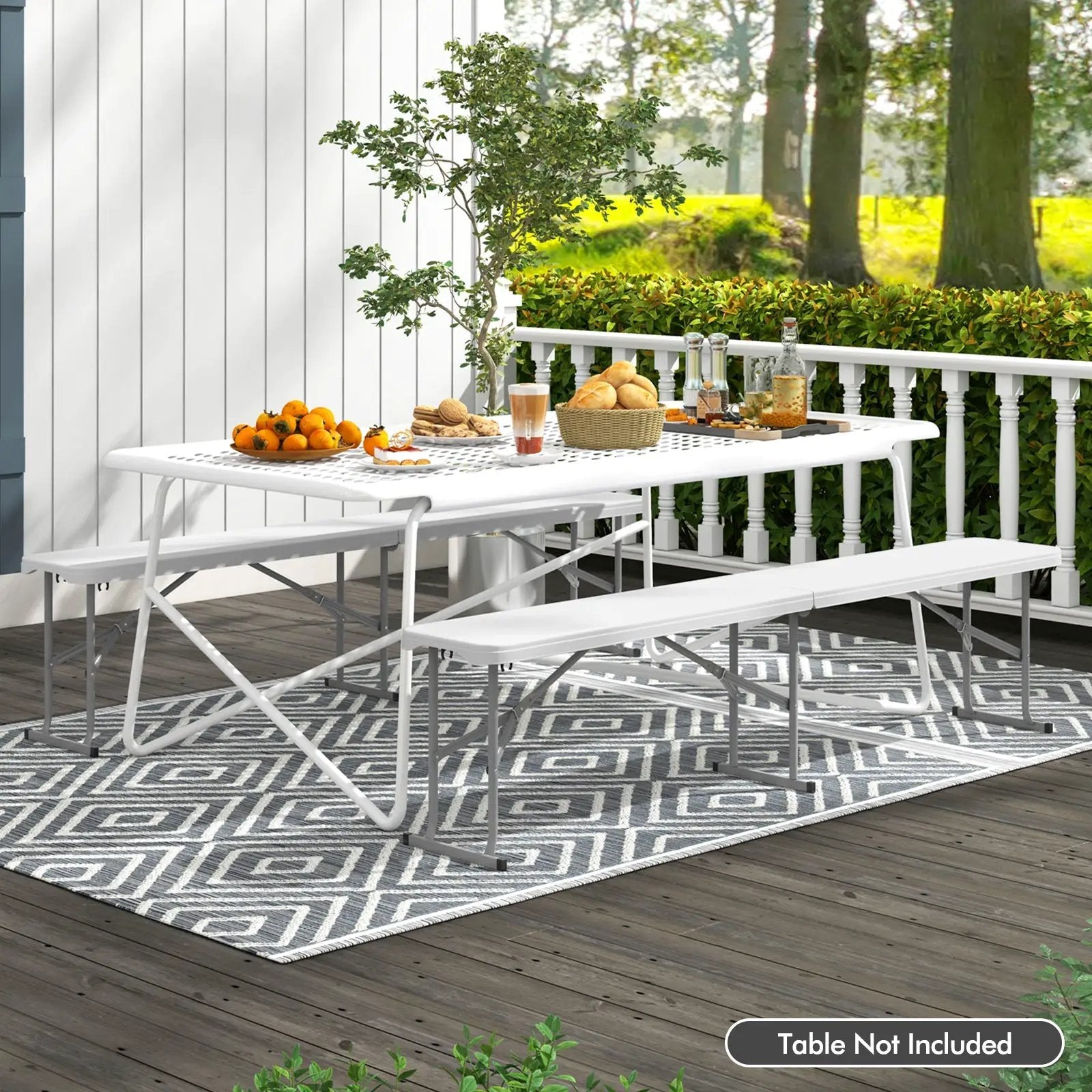 6 Feet Plastic Folding Bench Picnic Camping Dining Seat with Carrying Handle-White by DirectDeals