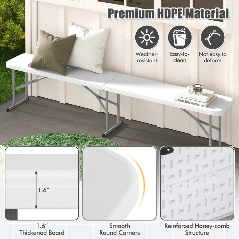 6 Feet Plastic Folding Bench Picnic Camping Dining Seat with Carrying Handle-White by DirectDeals