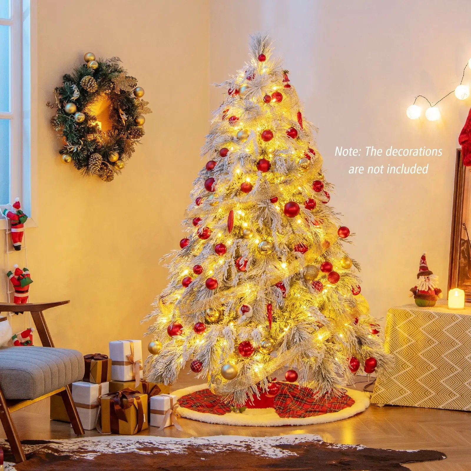 4.5/6/7 Feet Pre-Lit Snow Flocked Christmas Tree with Warm White LED Lights by DirectDeals