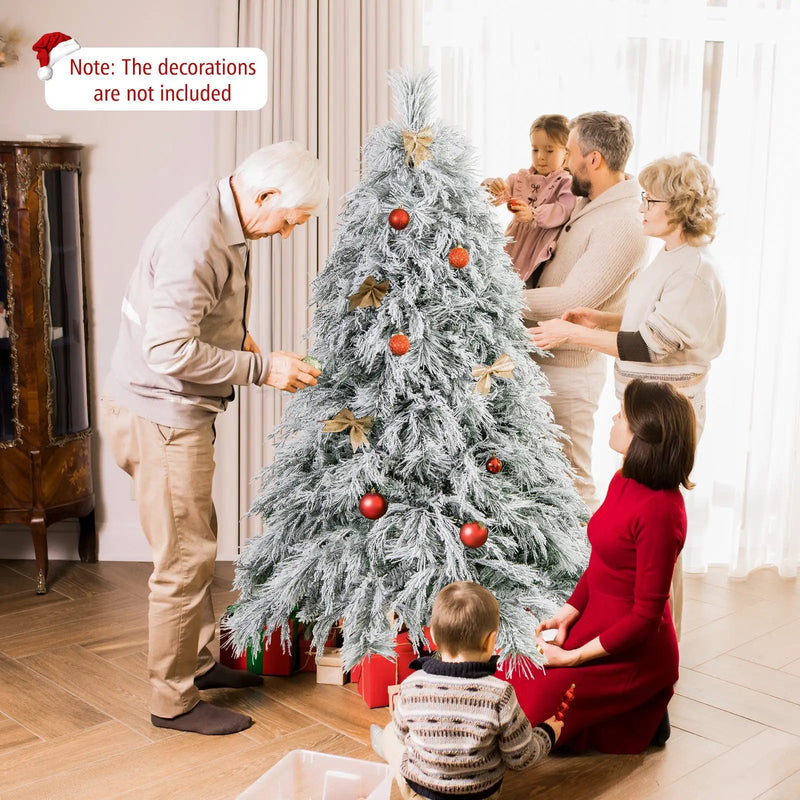 4.5/6/7 Feet Pre-Lit Snow Flocked Christmas Tree with Warm White LED Lights by DirectDeals