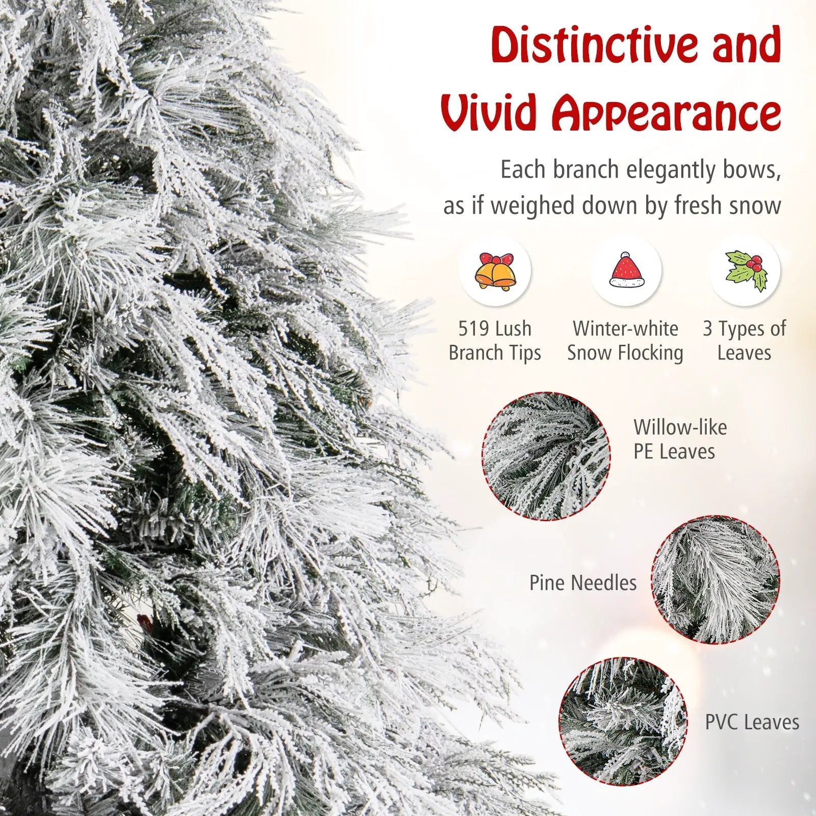4.5/6/7 Feet Pre-Lit Snow Flocked Christmas Tree with Warm White LED Lights by DirectDeals