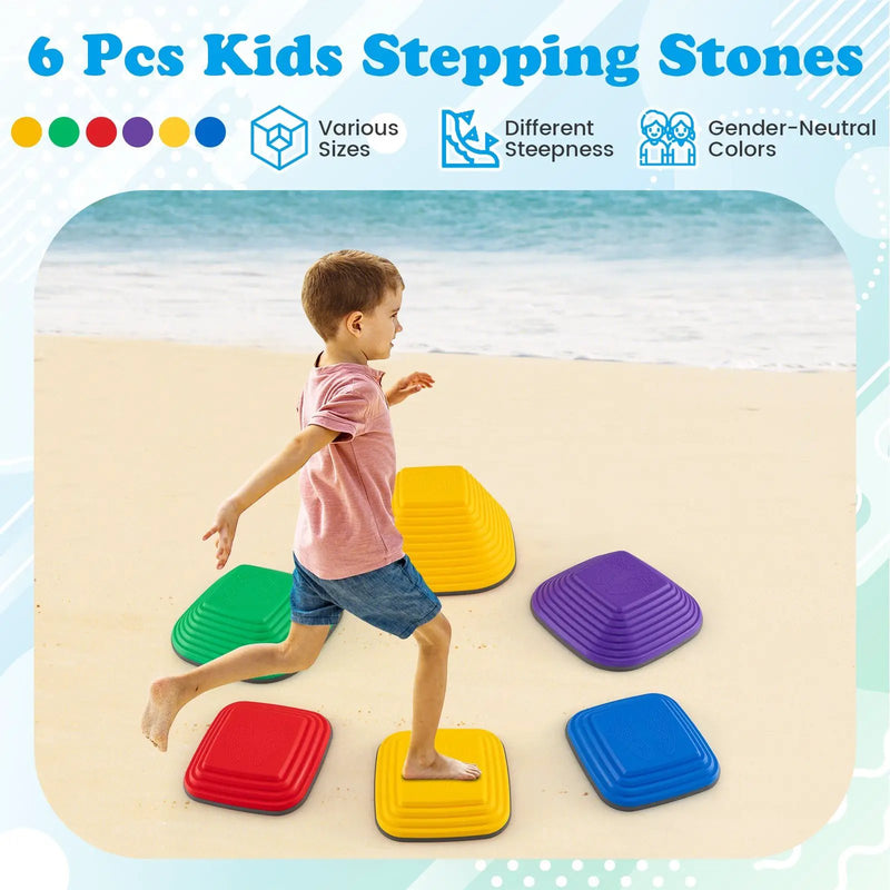 6 Pieces Kids Stepping Stone Square Balance Blocks Indoor Outdoor-Multicolor by DirectDeals