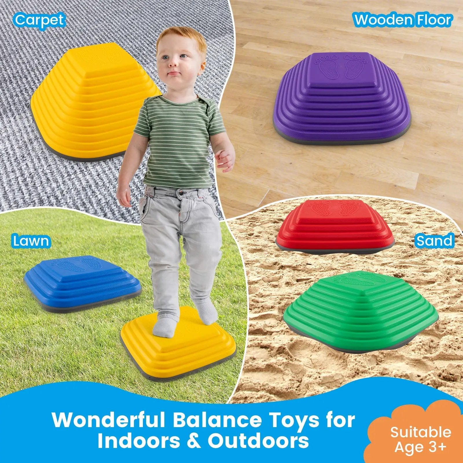 6 Pieces Kids Stepping Stone Square Balance Blocks Indoor Outdoor-Multicolor by DirectDeals