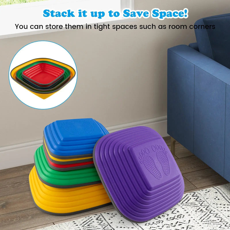 6 Pieces Kids Stepping Stone Square Balance Blocks Indoor Outdoor-Multicolor by DirectDeals