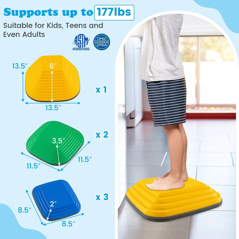 6 Pieces Kids Stepping Stone Square Balance Blocks Indoor Outdoor-Multicolor by DirectDeals