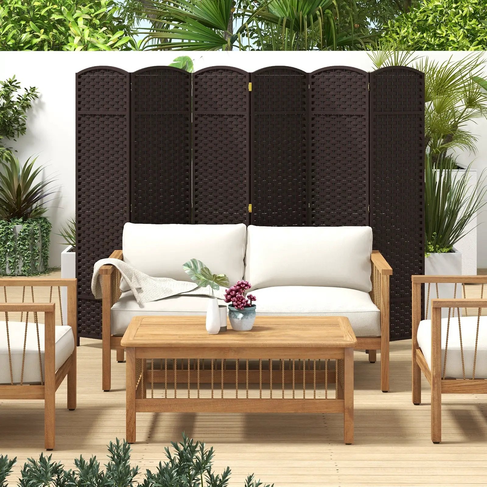 6-Panel Room Divider 5.6 FT Tall Folding Privacy Screen with Hand-woven Texture by DirectDeals