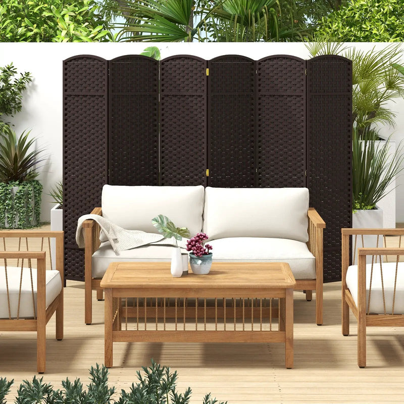6-Panel Room Divider 5.6 FT Tall Folding Privacy Screen with Hand-woven Texture by DirectDeals
