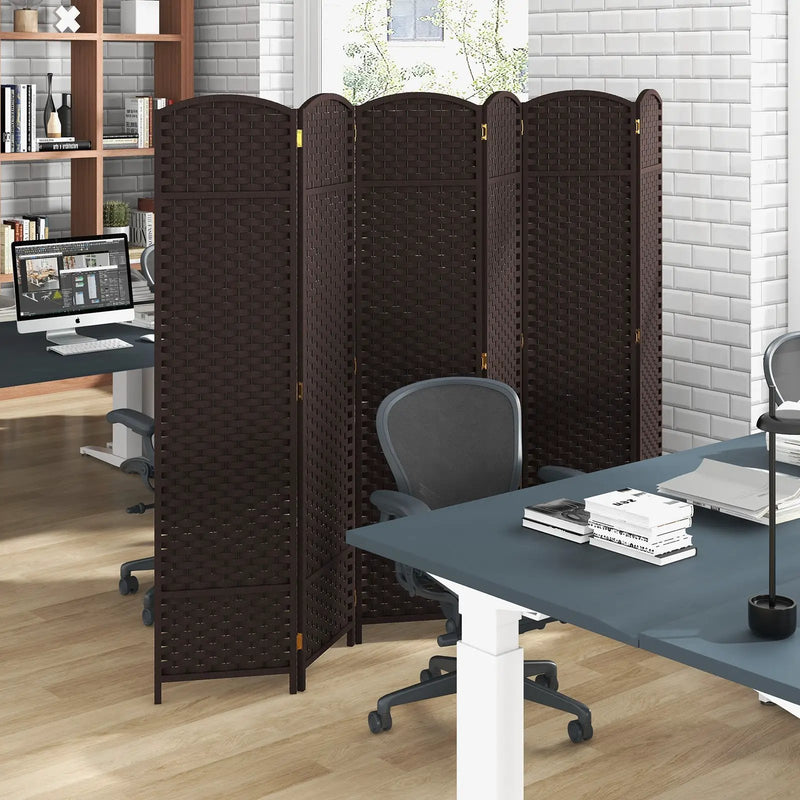 6-Panel Room Divider 5.6 FT Tall Folding Privacy Screen with Hand-woven Texture by DirectDeals