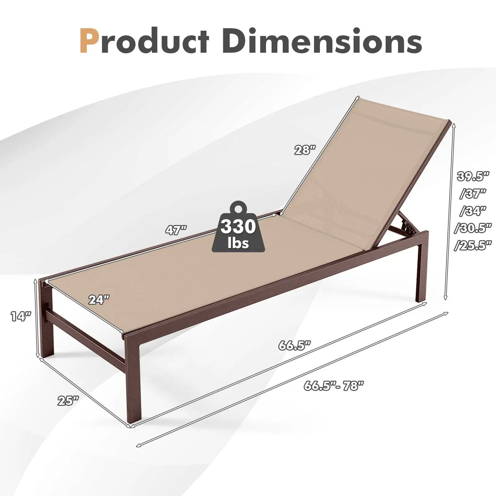 6-Position Chaise Lounge Chairs with Rustproof Aluminium Frame by DirectDeals