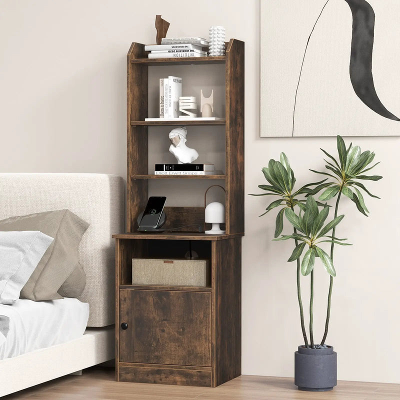 6-Tier Bookshelf Nightstand with Charging Station and Cabinet by DirectDeals