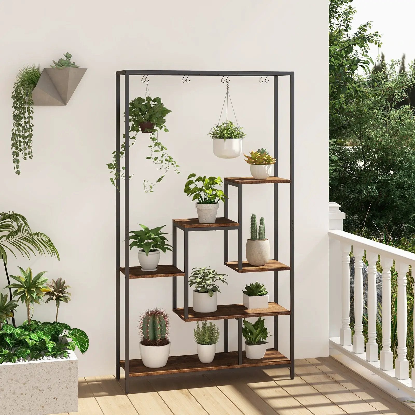 6-Tier Tall Plant Stand 71 Inch Metal Indoor Plant Shelf with 10 Hanging Hooks by DirectDeals