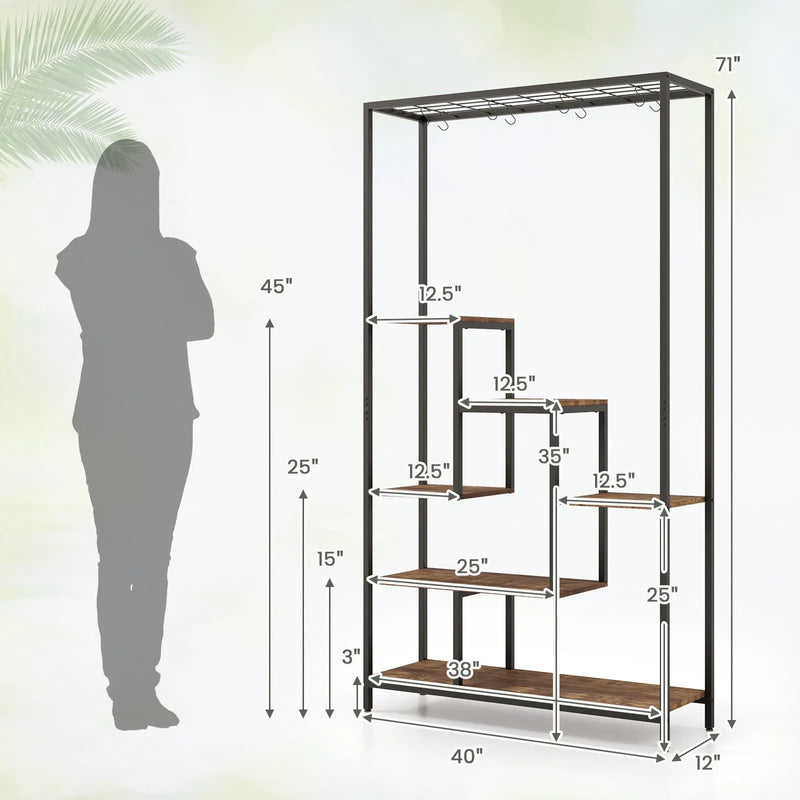 6-Tier Tall Plant Stand 71 Inch Metal Indoor Plant Shelf with 10 Hanging Hooks by DirectDeals