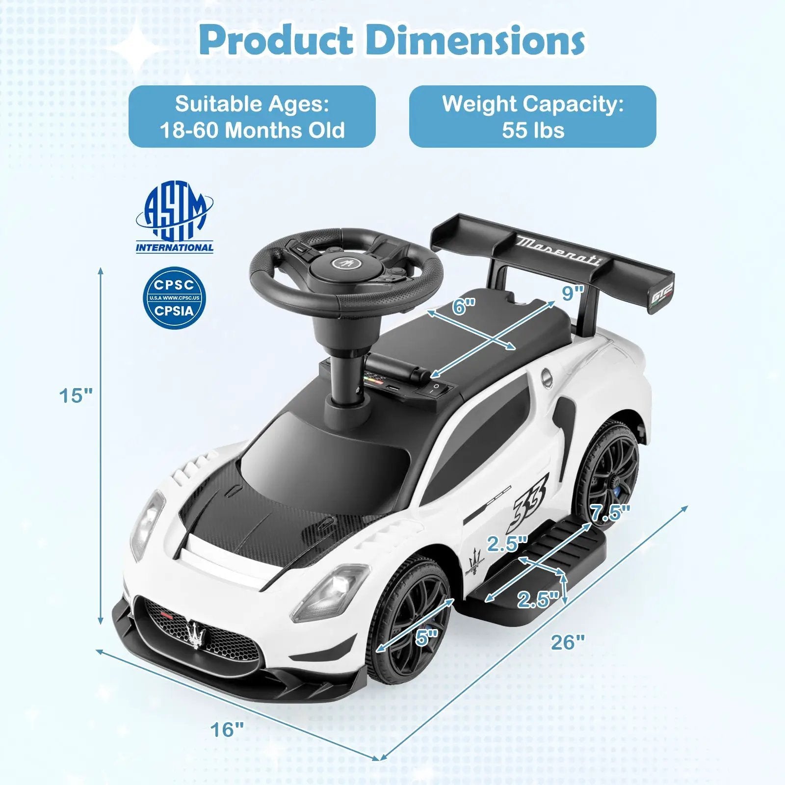 6V Electric Kids Ride on Push Car Maserati Licensed with Foot Pedal and Music by DirectDeals