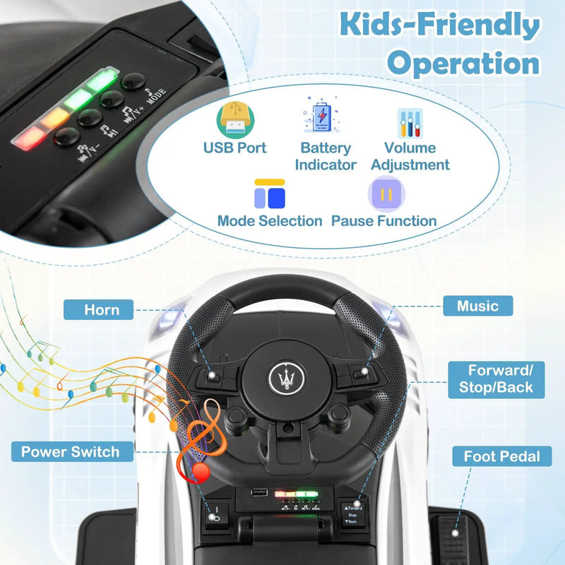 6V Electric Kids Ride on Push Car Maserati Licensed with Foot Pedal and Music by DirectDeals