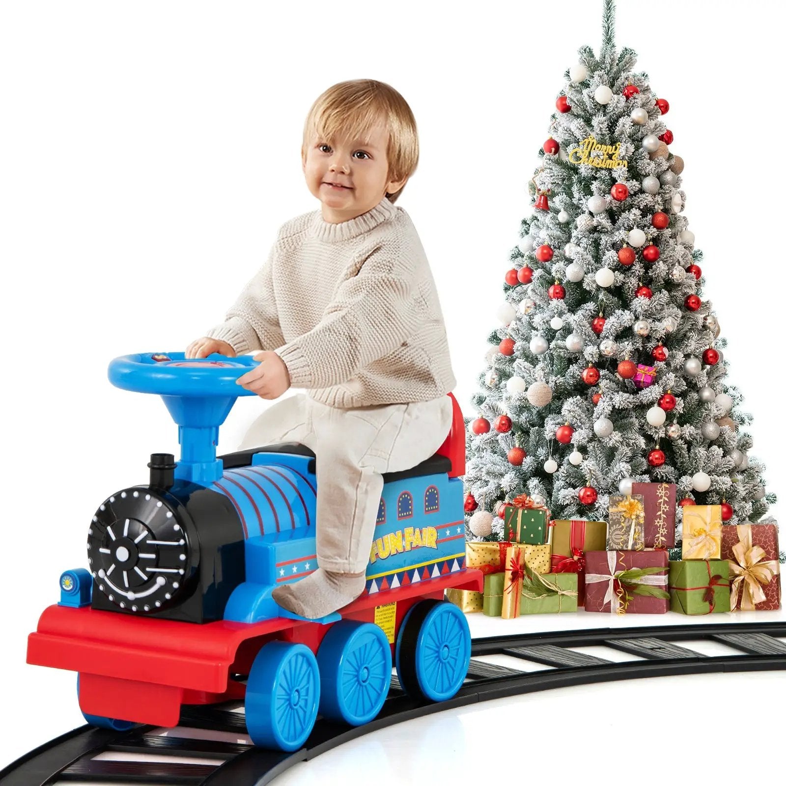 6V Electric Kids Ride On Car Toy Train with 16 Pieces Tracks-Navy by DirectDeals