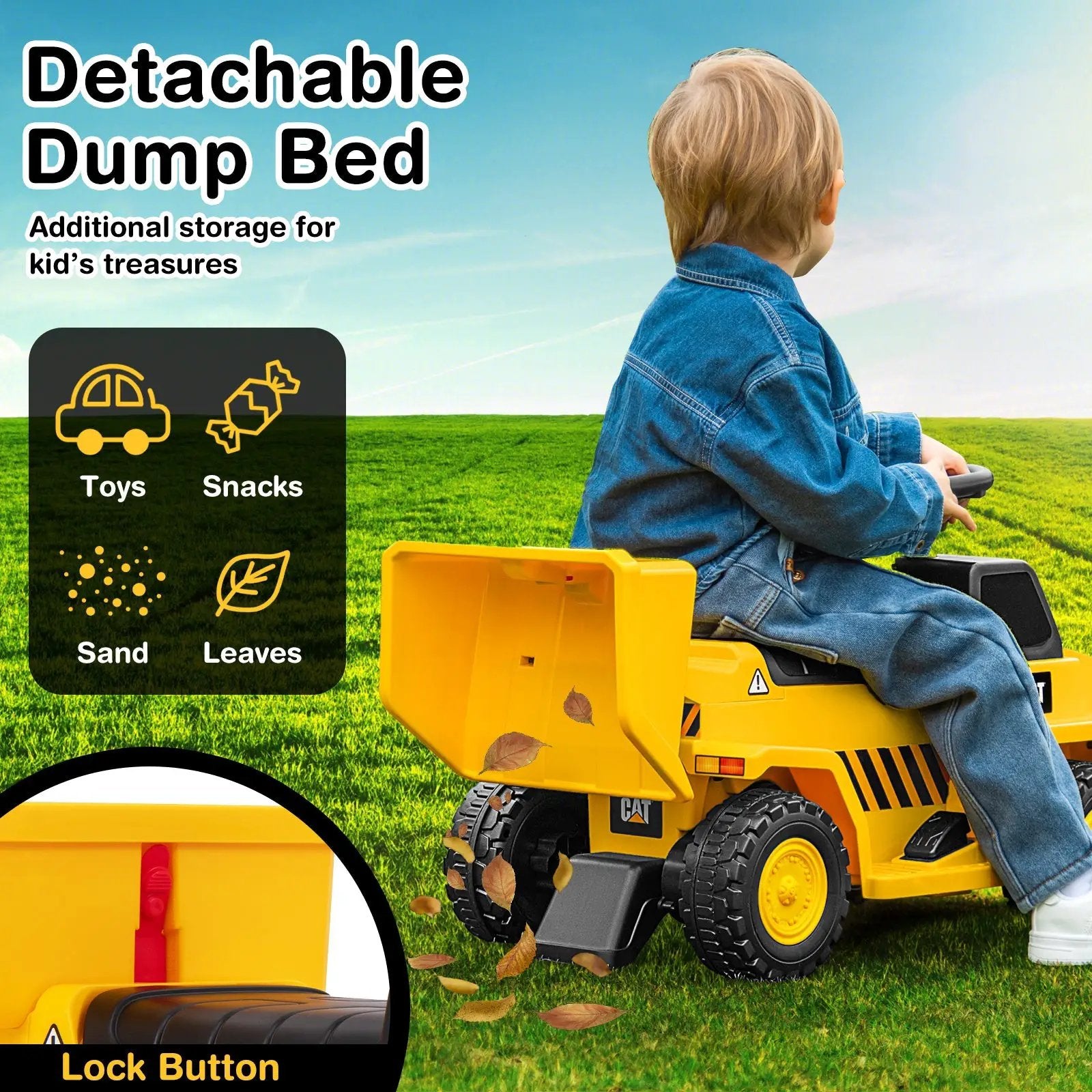 6V Electric Licensed Caterpillar Construction Vehicle with One-Button Start-Yellow by DirectDeals