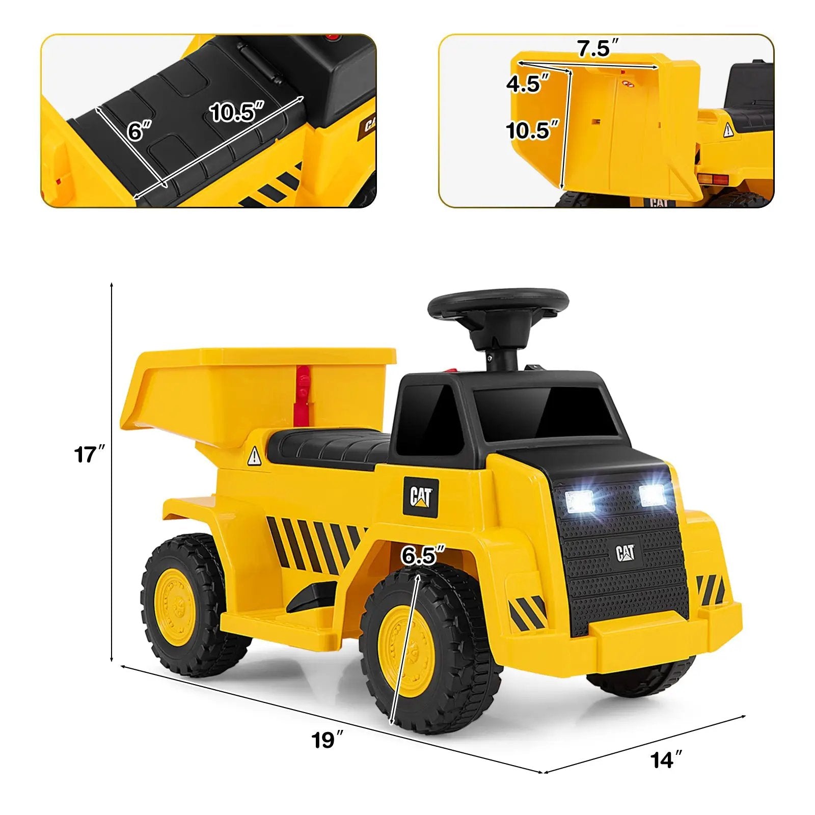 6V Electric Licensed Caterpillar Construction Vehicle with One-Button Start-Yellow by DirectDeals
