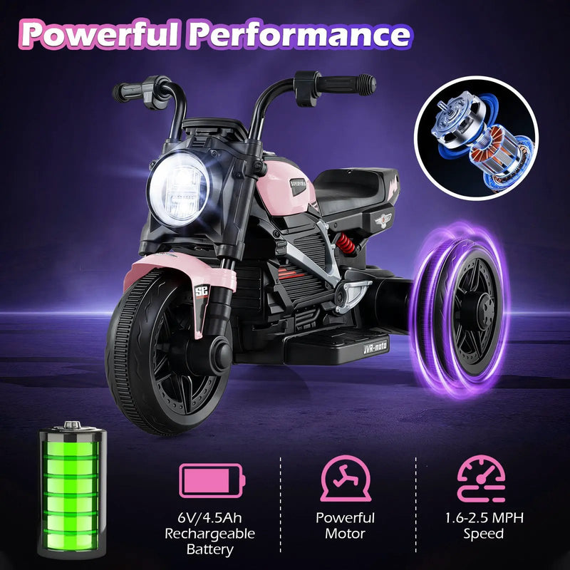 6V Kids Electric Motorcycle with LED Headlight and Music for Toddlers Aged 3-5 by DirectDeals