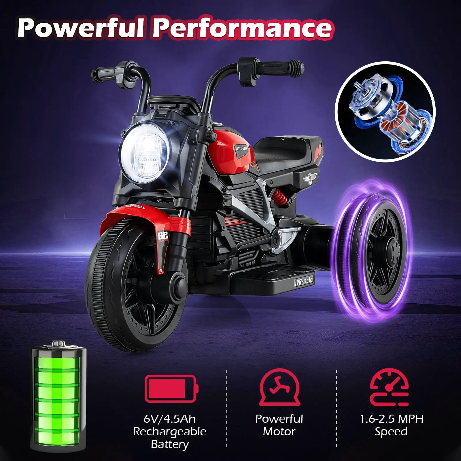 6V Kids Electric Motorcycle with LED Headlight and Music for Toddlers Aged 3-5 by DirectDeals