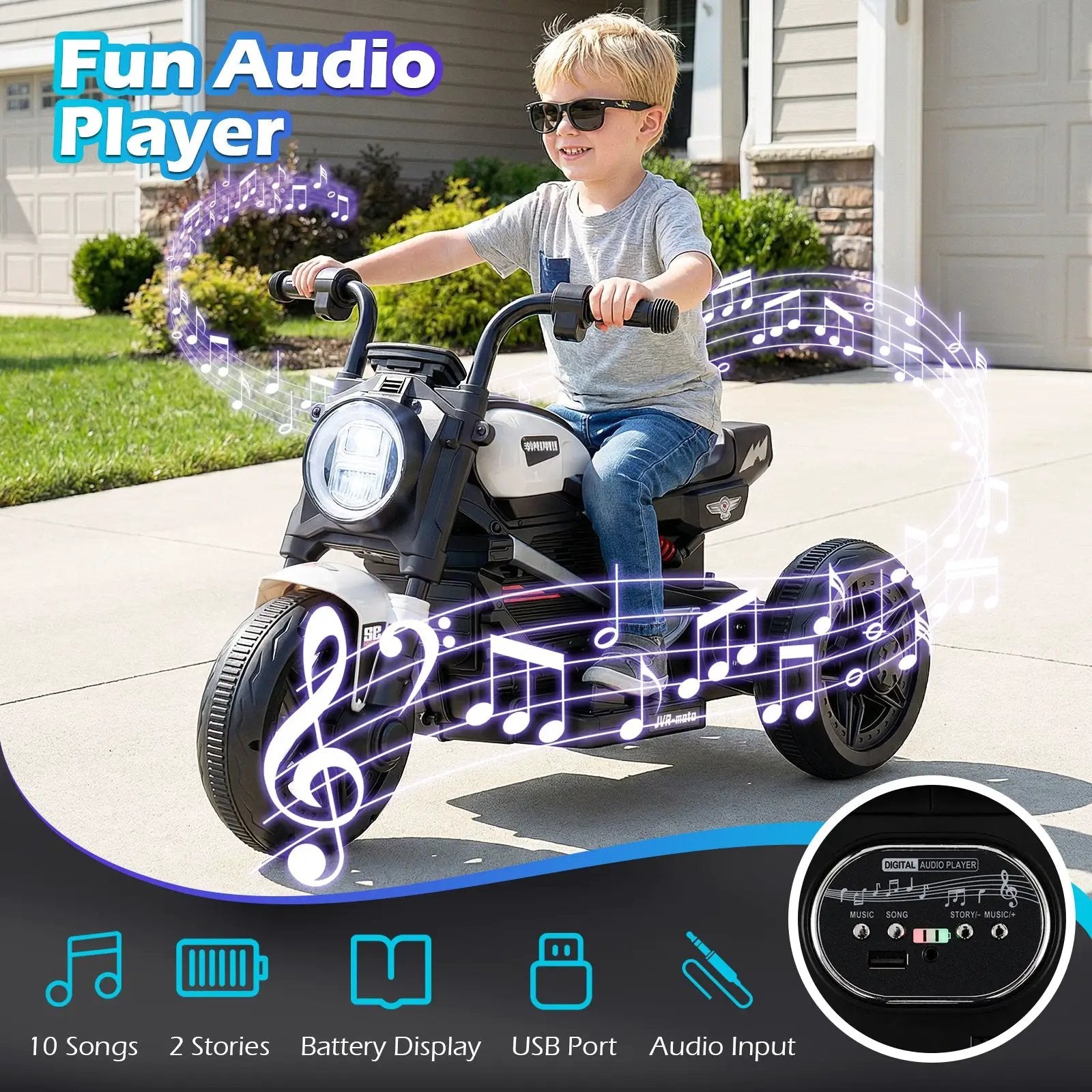 6V Kids Electric Motorcycle with LED Headlight and Music for Toddlers Aged 3-5 by DirectDeals