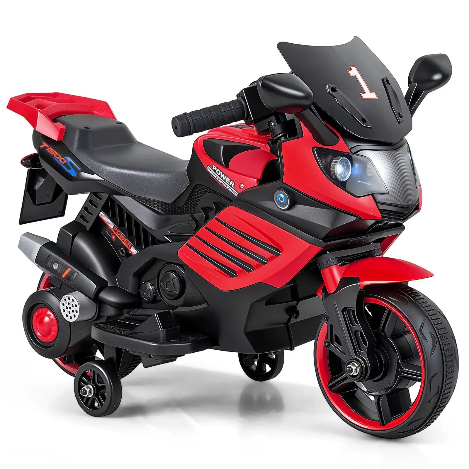 6V Kids Motorcycle with Headlights Music and Detachable Training Wheels by DirectDeals