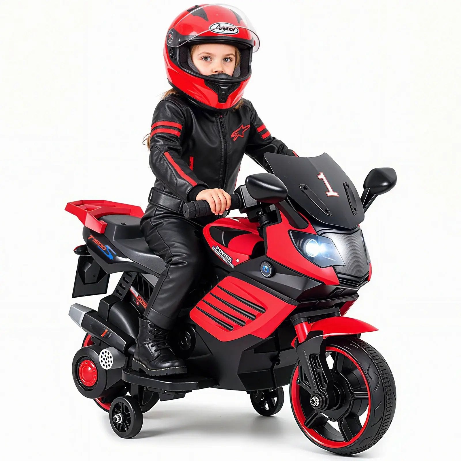 6V Kids Motorcycle with Headlights Music and Detachable Training Wheels by DirectDeals