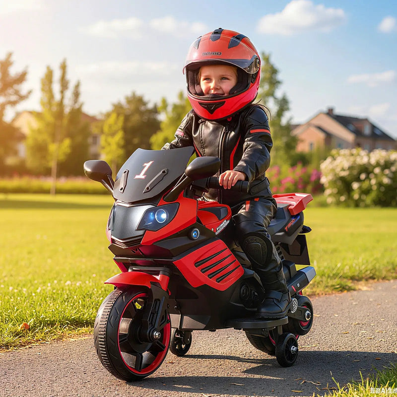 6V Kids Motorcycle with Headlights Music and Detachable Training Wheels by DirectDeals
