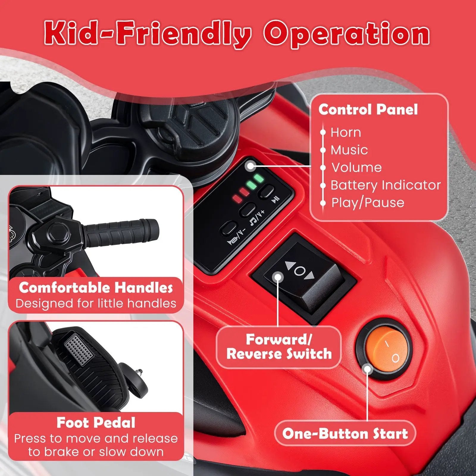6V Kids Motorcycle with Headlights Music and Detachable Training Wheels by DirectDeals
