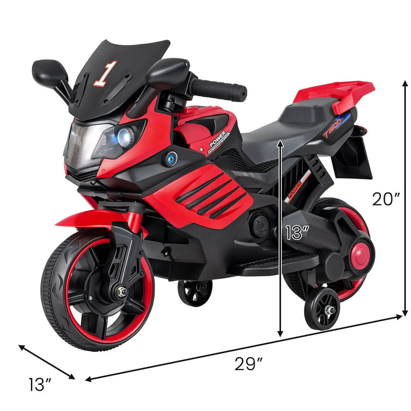6V Kids Motorcycle with Headlights Music and Detachable Training Wheels by DirectDeals