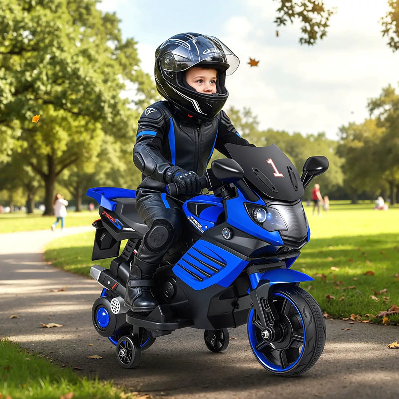 6V Kids Motorcycle with Headlights Music and Detachable Training Wheels by DirectDeals