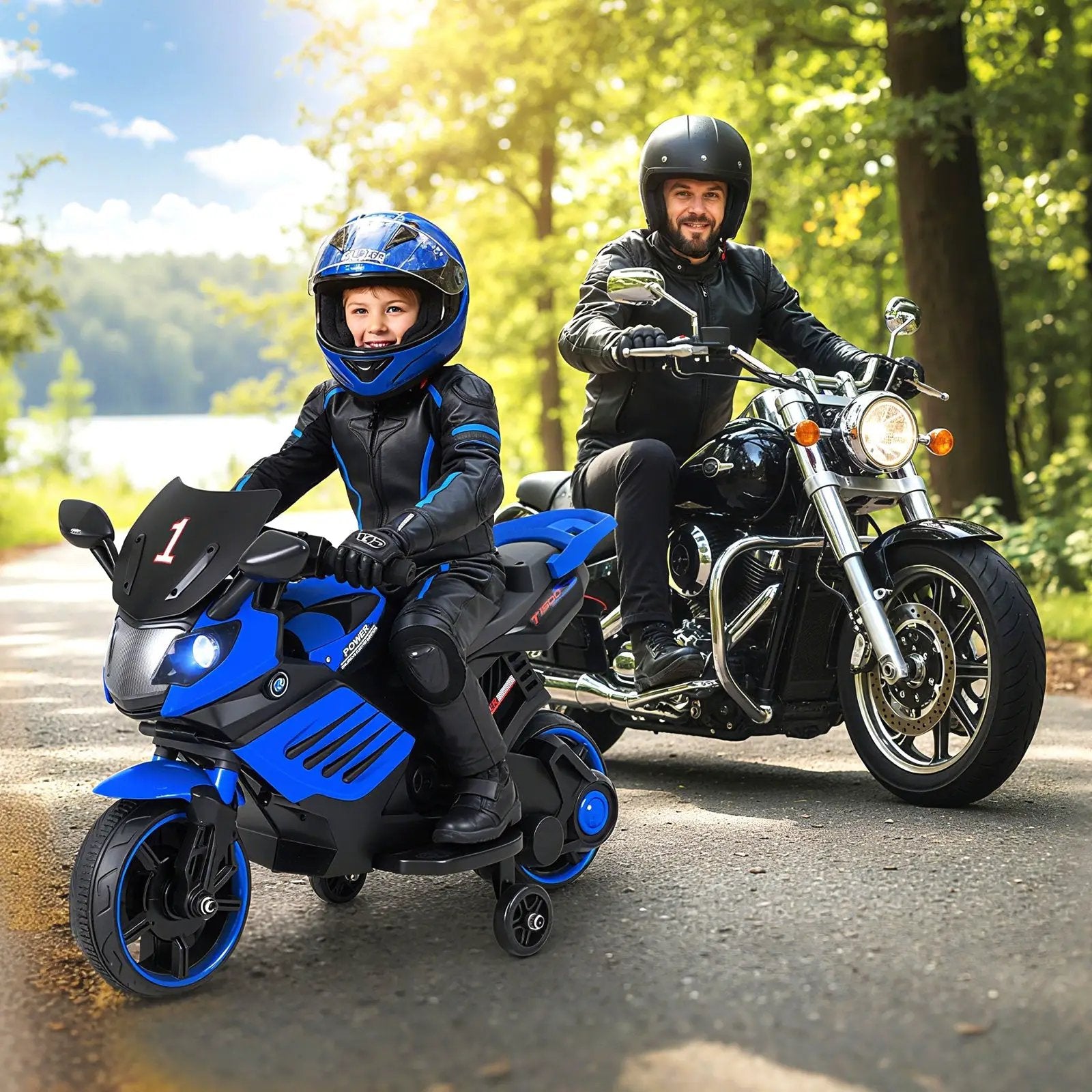 6V Kids Motorcycle with Headlights Music and Detachable Training Wheels by DirectDeals