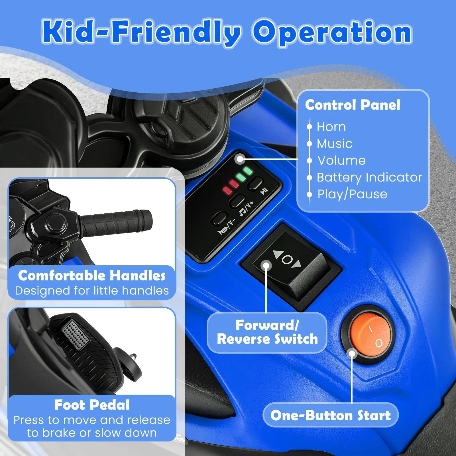 6V Kids Motorcycle with Headlights Music and Detachable Training Wheels by DirectDeals