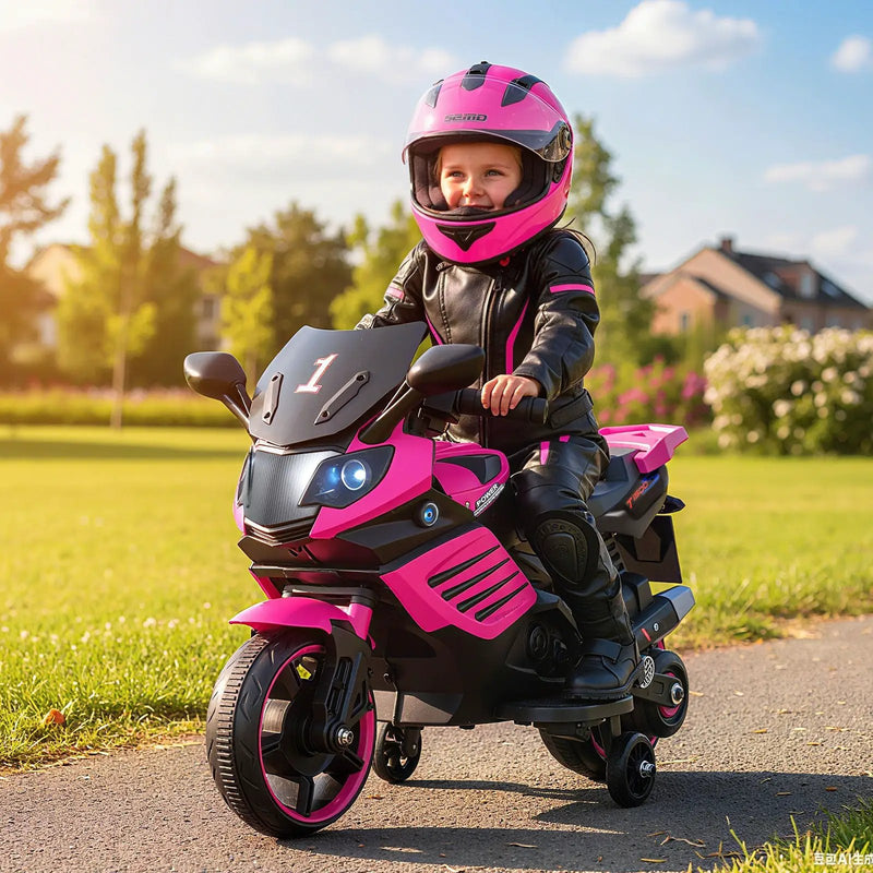 6V Kids Motorcycle with Headlights Music and Detachable Training Wheels by DirectDeals