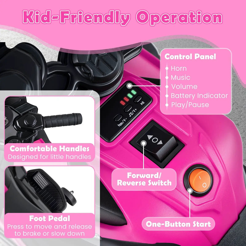 6V Kids Motorcycle with Headlights Music and Detachable Training Wheels by DirectDeals