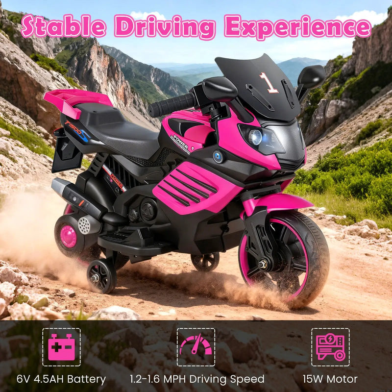 6V Kids Motorcycle with Headlights Music and Detachable Training Wheels by DirectDeals