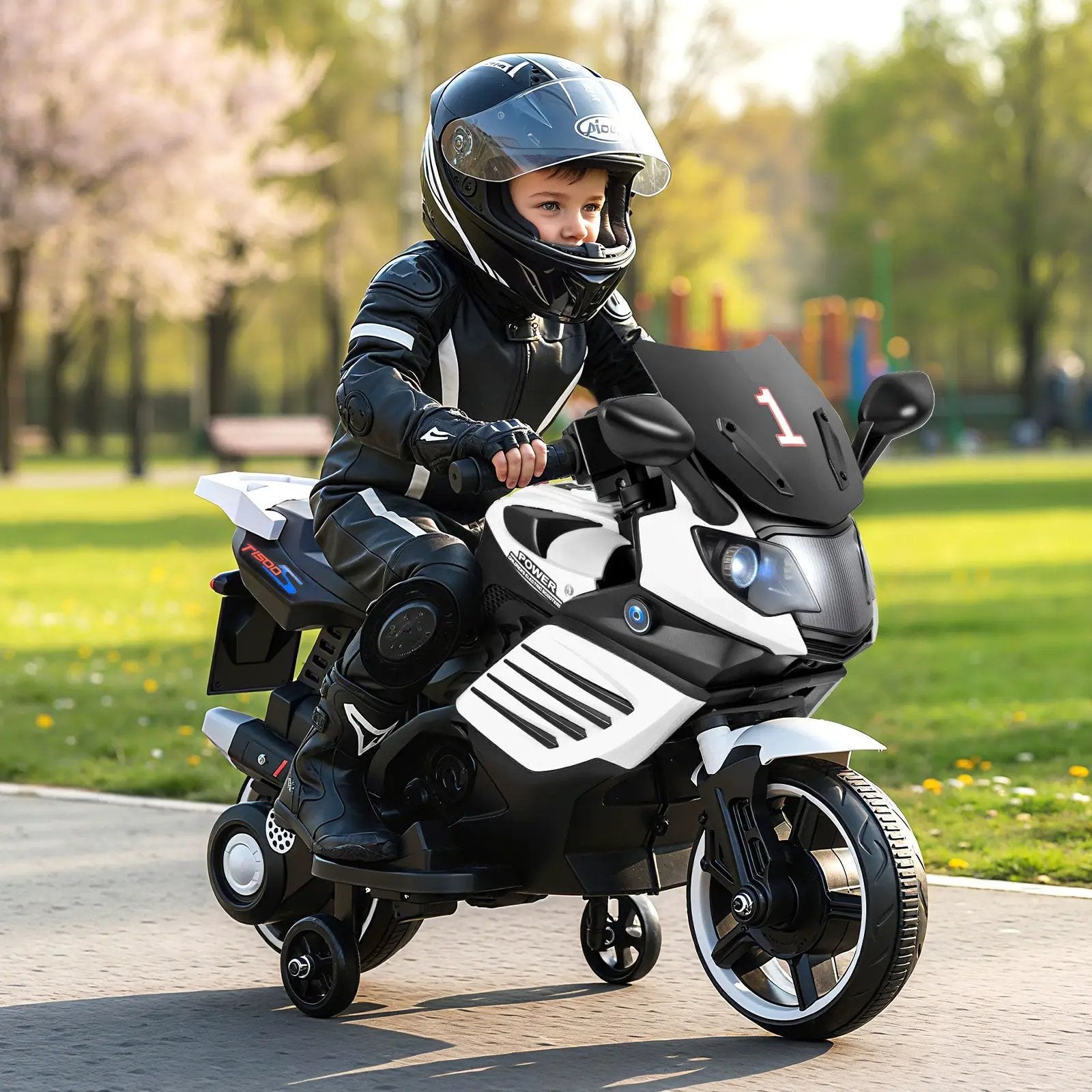 6V Kids Motorcycle with Headlights Music and Detachable Training Wheels by DirectDeals