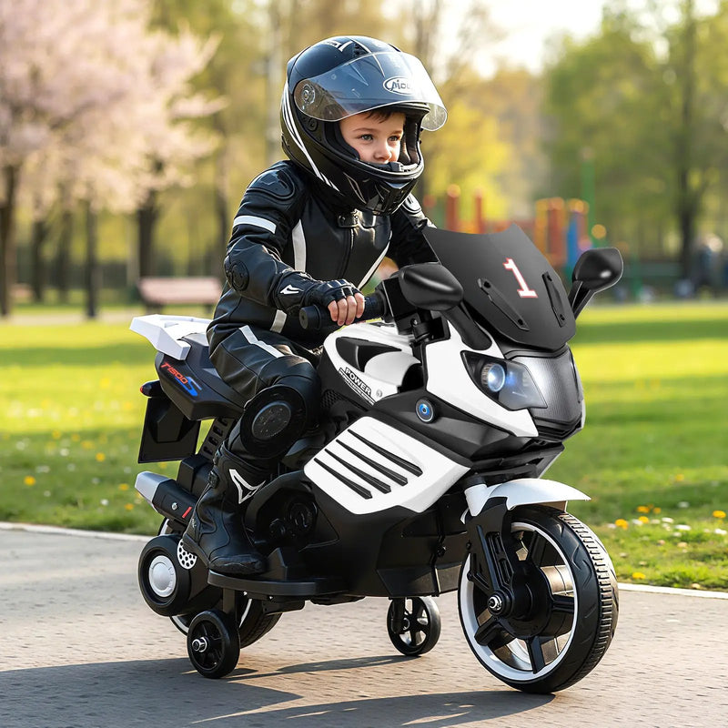 6V Kids Motorcycle with Headlights Music and Detachable Training Wheels by DirectDeals