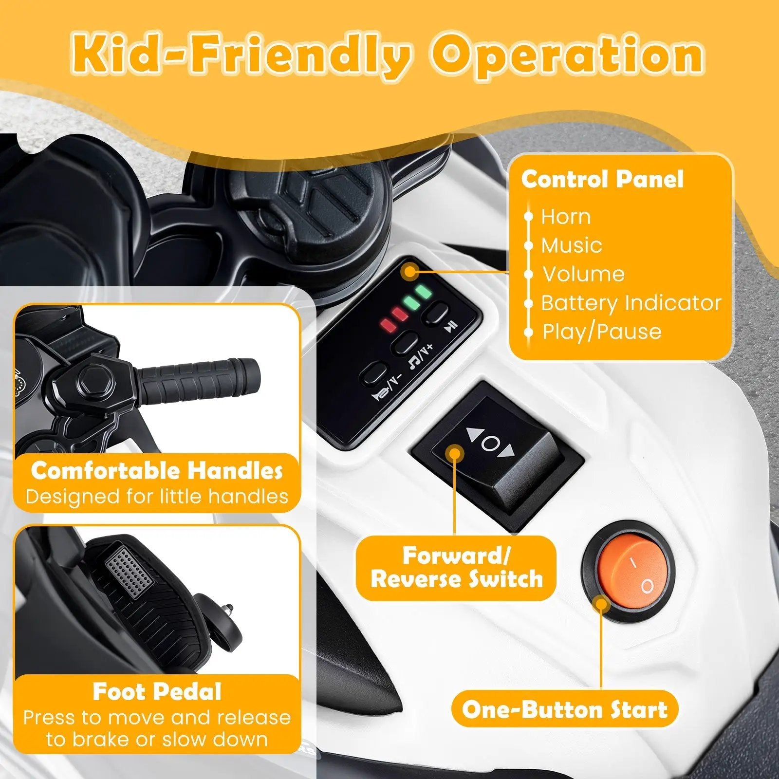 6V Kids Motorcycle with Headlights Music and Detachable Training Wheels by DirectDeals