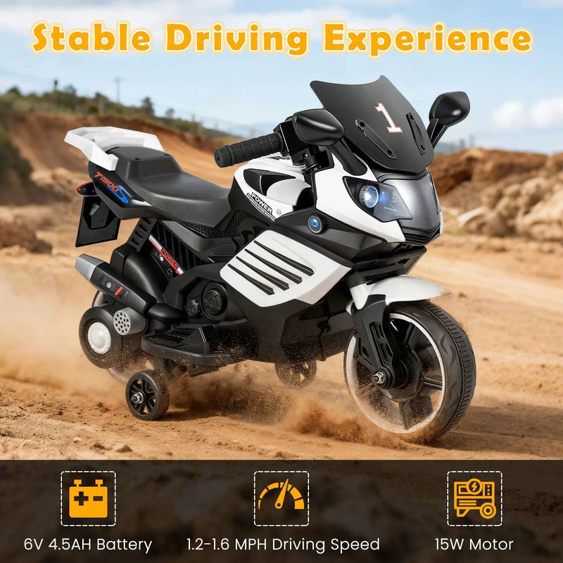 6V Kids Motorcycle with Headlights Music and Detachable Training Wheels by DirectDeals