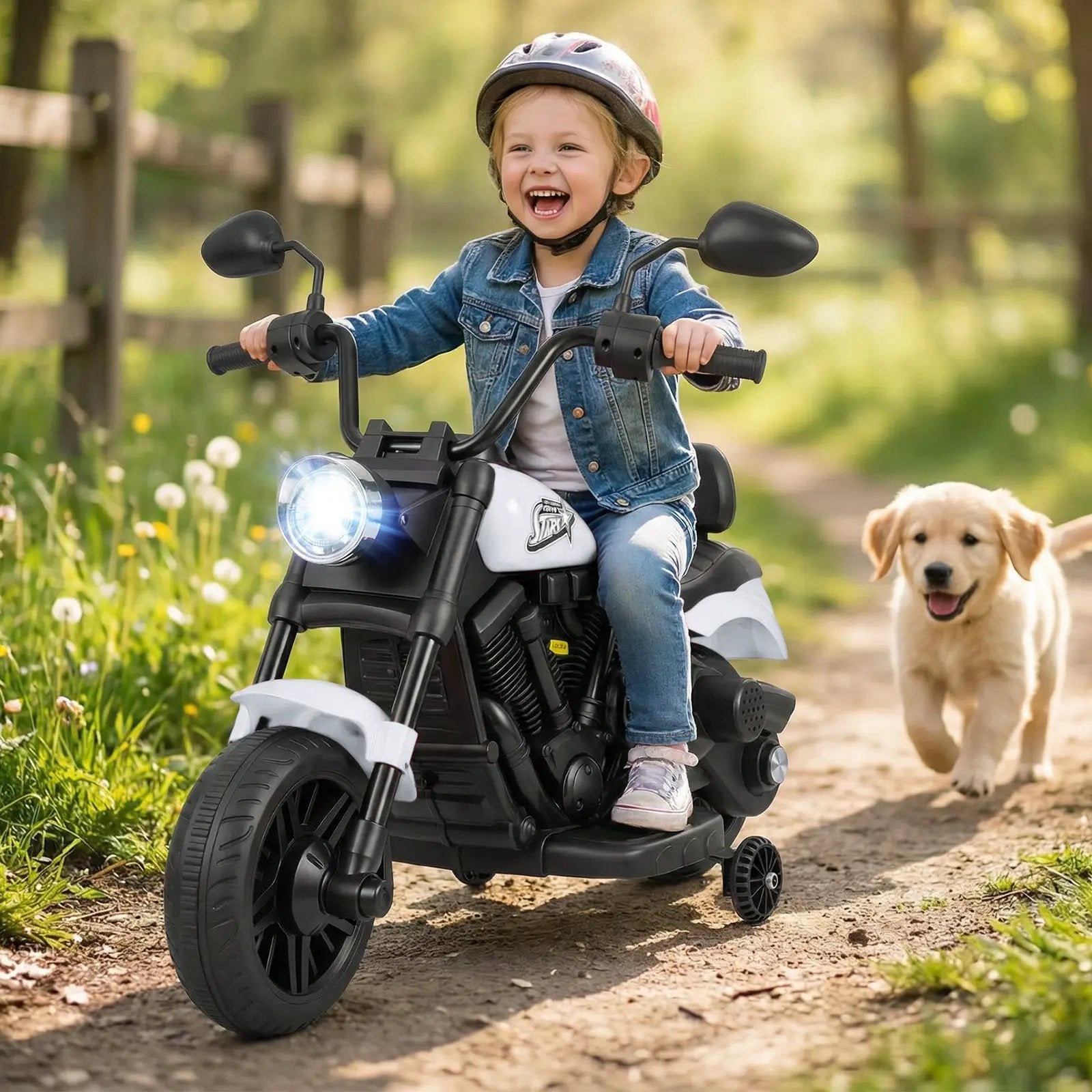 6V Kids Motorcycle with Headlight and Music and Training Wheels by DirectDeals