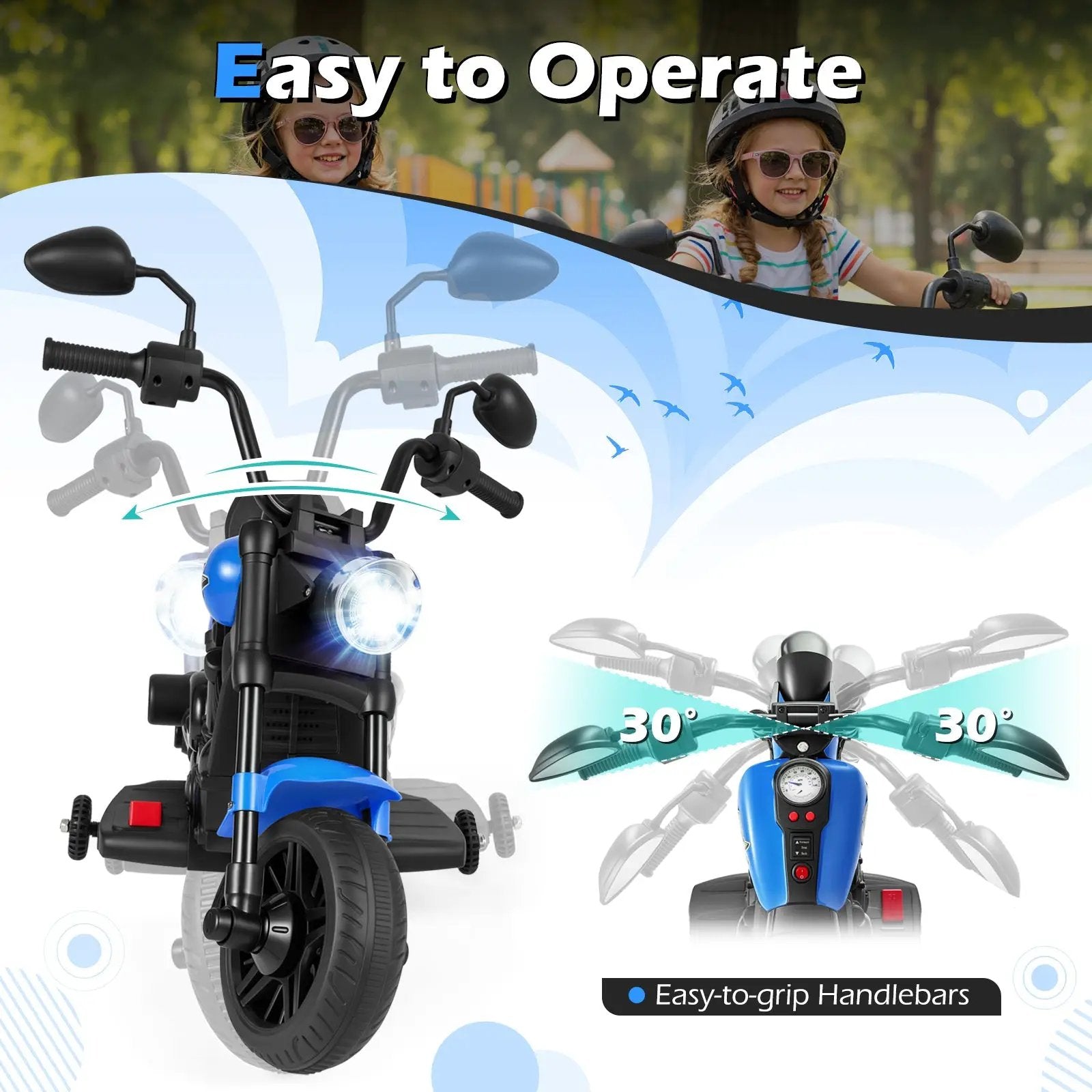 6V Kids Motorcycle with Headlight and Music and Training Wheels by DirectDeals