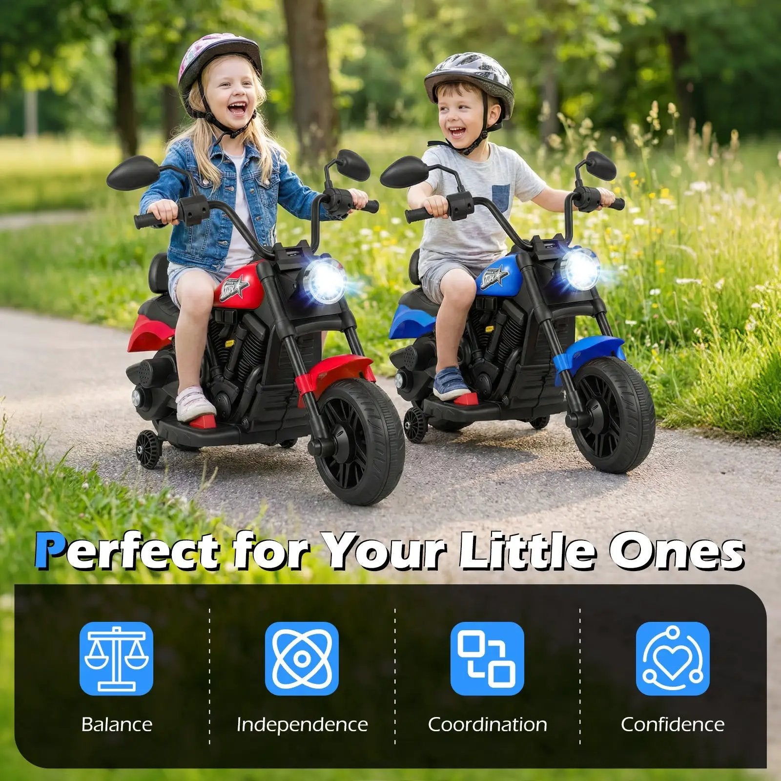 6V Kids Motorcycle with Headlight and Music and Training Wheels by DirectDeals