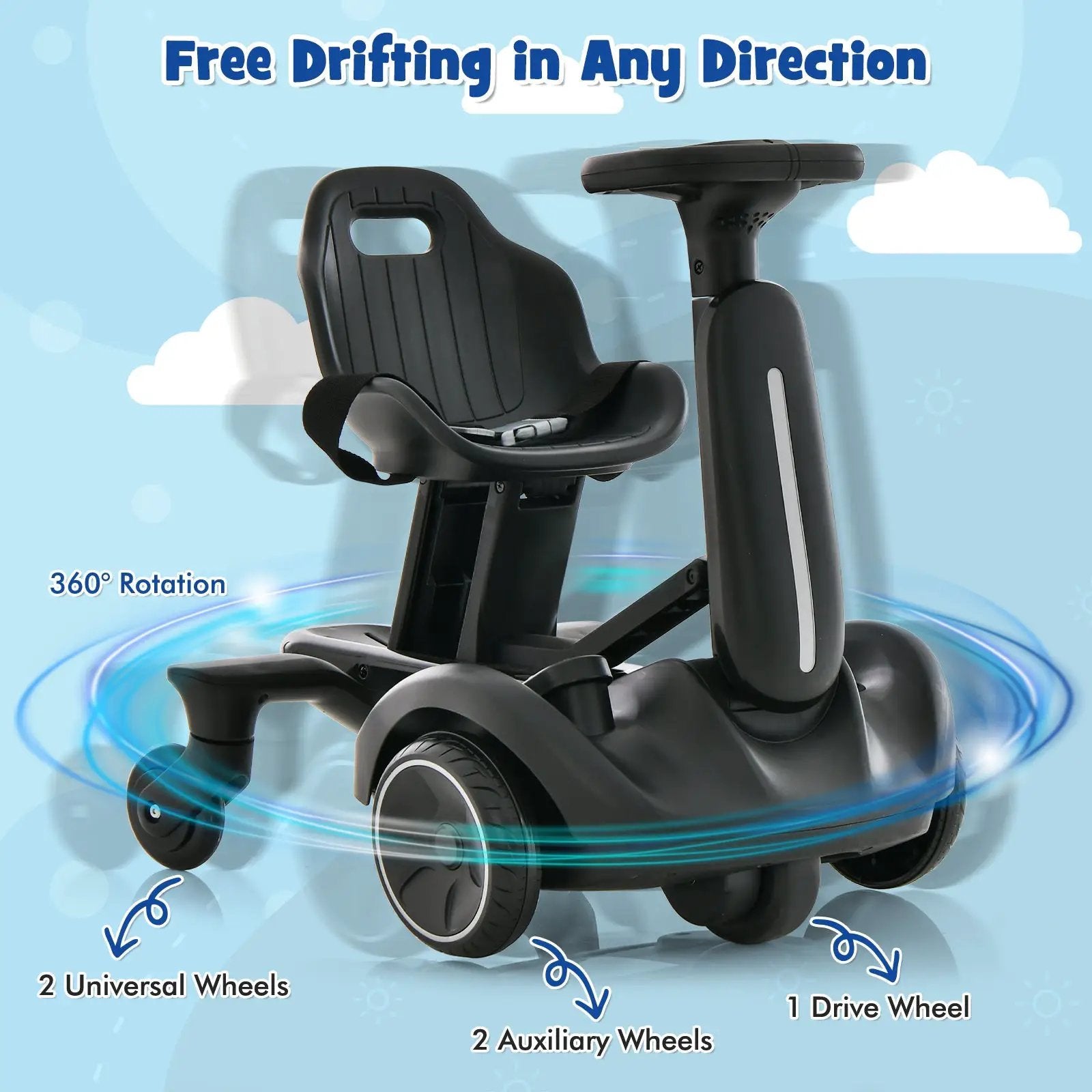 6V Kids Ride on Drift Car with 360° Spin and 2 Adjustable Heights by DirectDeals