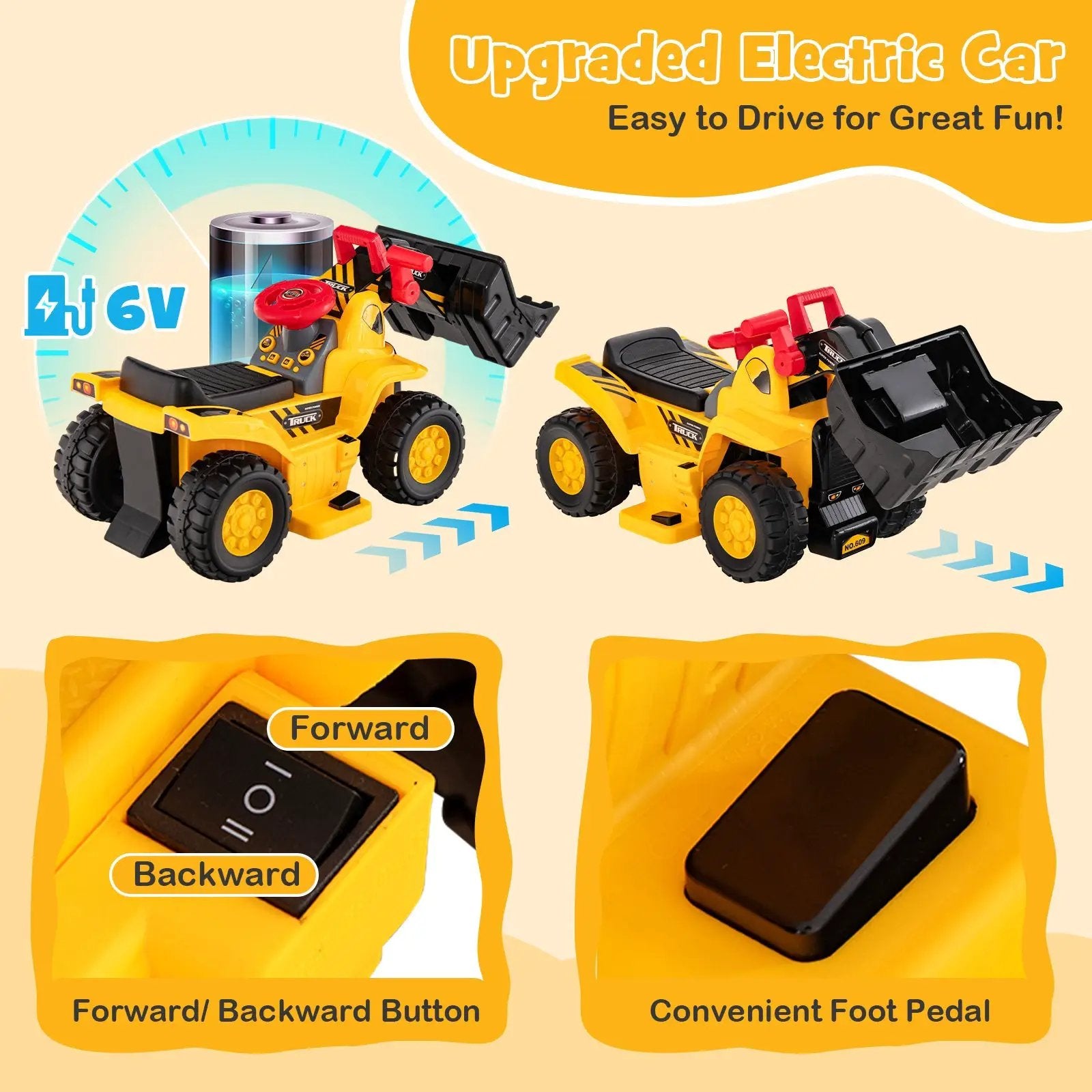 6V Kids Ride On Bulldozer with Folding Basketball Hoop and Balls by DirectDeals