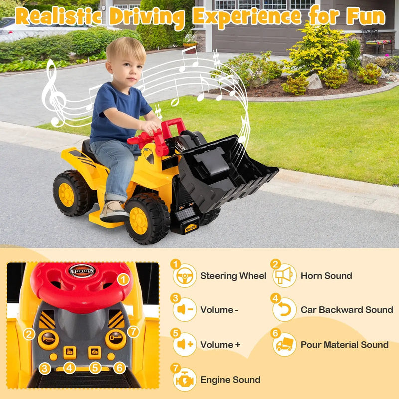 6V Kids Ride On Bulldozer with Folding Basketball Hoop and Balls by DirectDeals