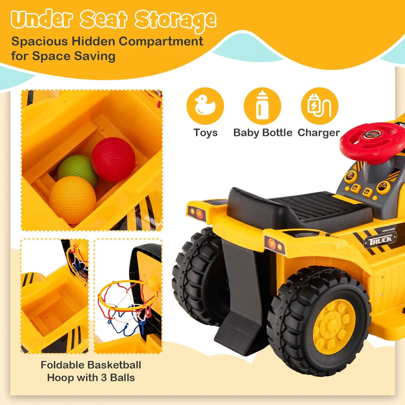 6V Kids Ride On Bulldozer with Folding Basketball Hoop and Balls by DirectDeals