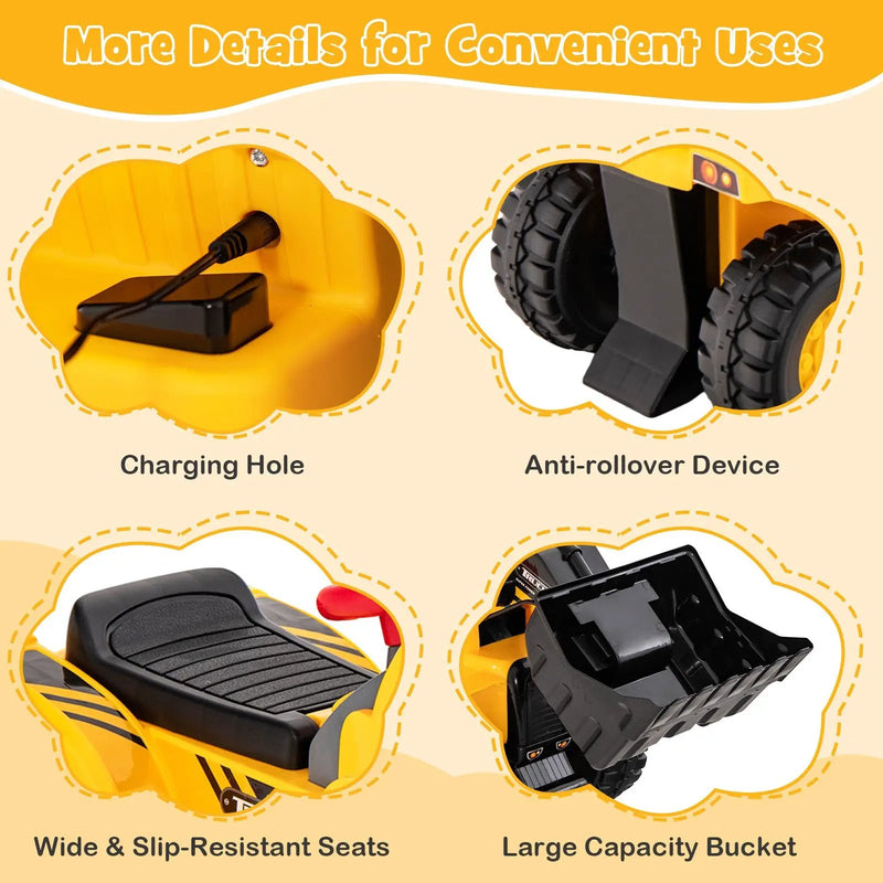 6V Kids Ride On Bulldozer with Folding Basketball Hoop and Balls by DirectDeals