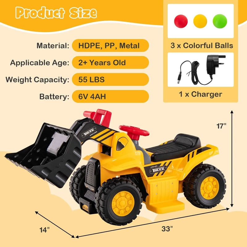 6V Kids Ride On Bulldozer with Folding Basketball Hoop and Balls by DirectDeals