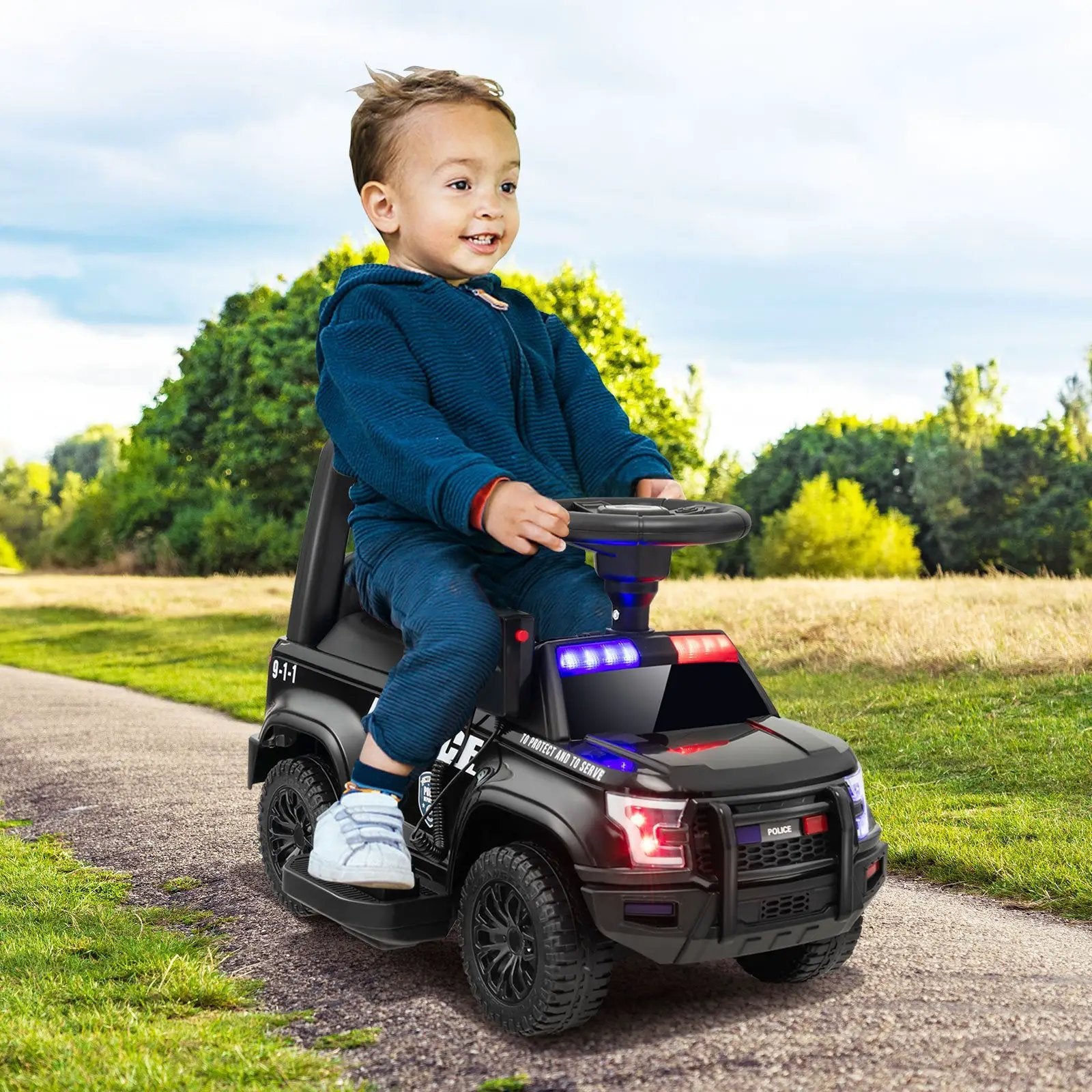 6V Kids Ride On Police Car with Real Megaphone and Siren Flashing Lights by DirectDeals