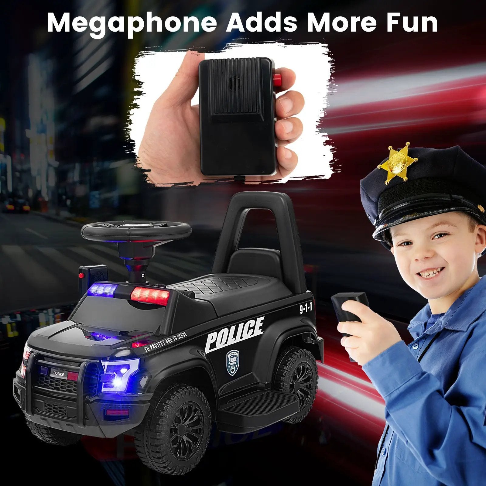 6V Kids Ride On Police Car with Real Megaphone and Siren Flashing Lights by DirectDeals